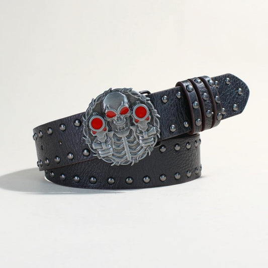 Skull Studded Leather Belt
