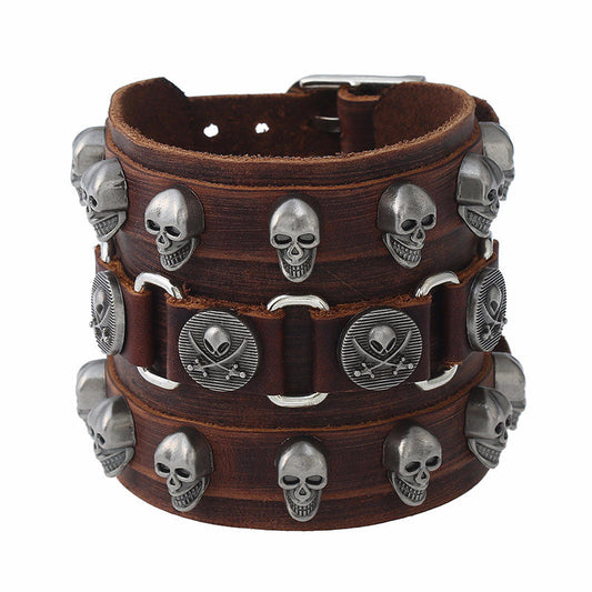 Extra Wide Studded Leather Cuff